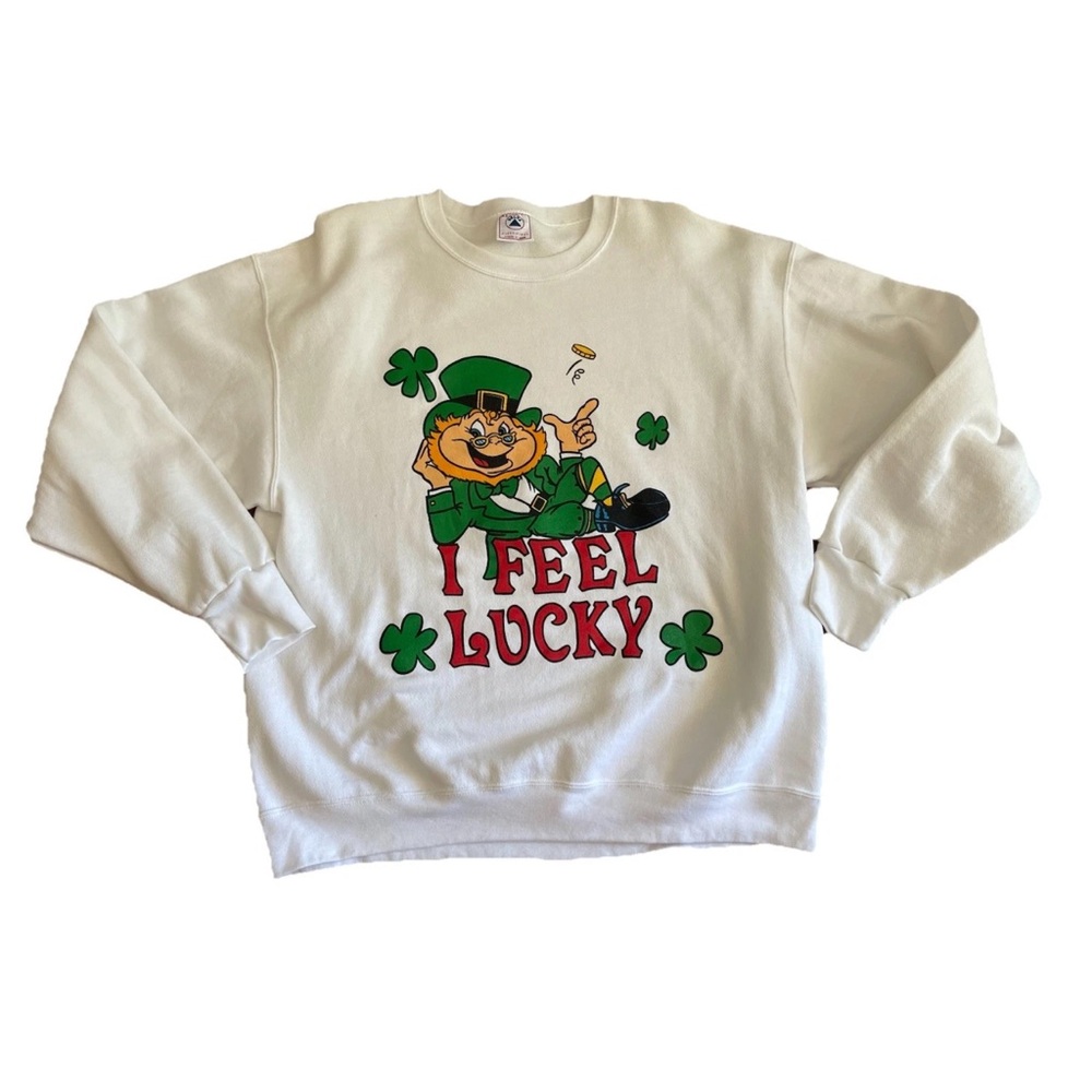 Delta 50/50 cotton/Poly men’s “I feel lucky” st Patrick’s day VTG 90s size XL